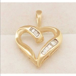 Real Diamond and Gold Heart Charm Pendant Necklace